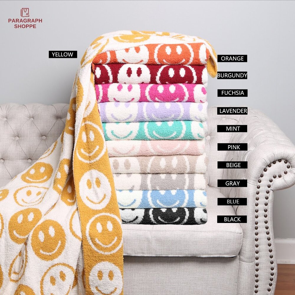 P/S Happy Face Print Luxury Soft Throw Blanket·50x60·Super Soft Throw·ComfyLuxe